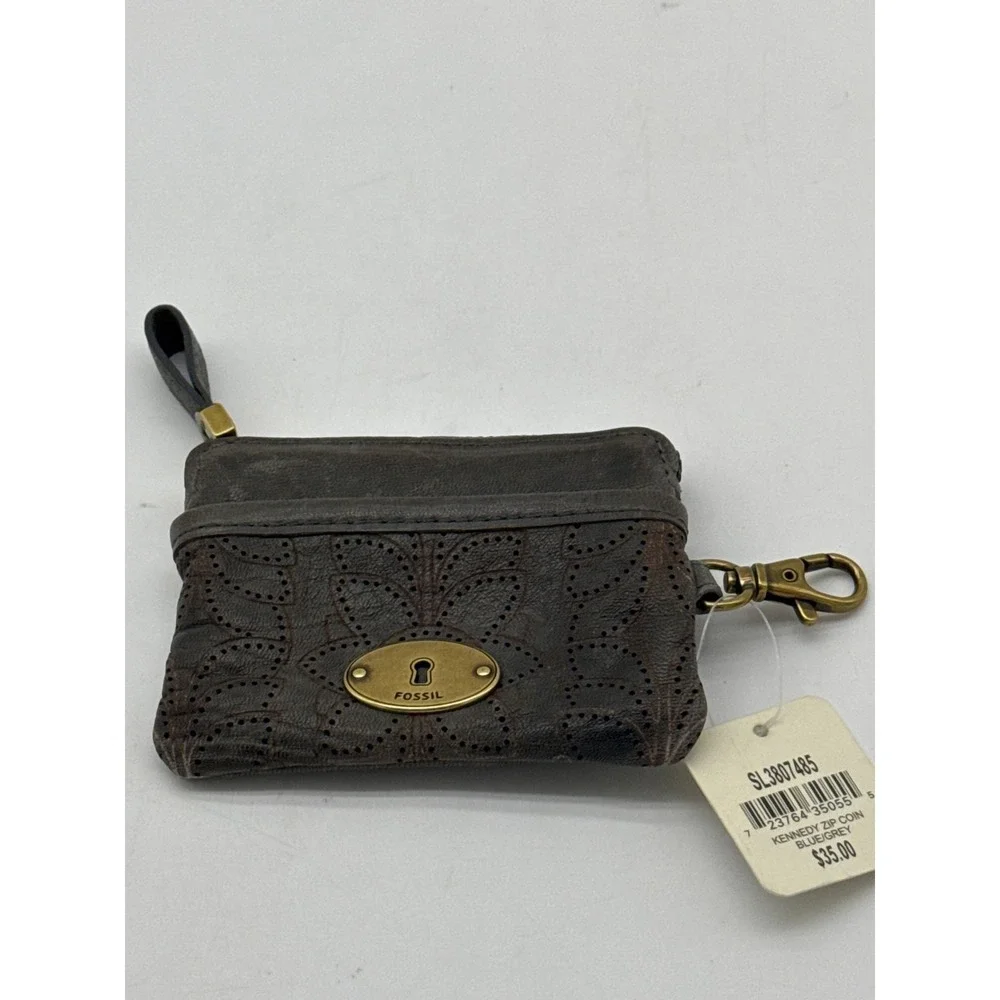 Brand new Fossil‎ Coin Purse ID Holder Leather Wallet blue/gray